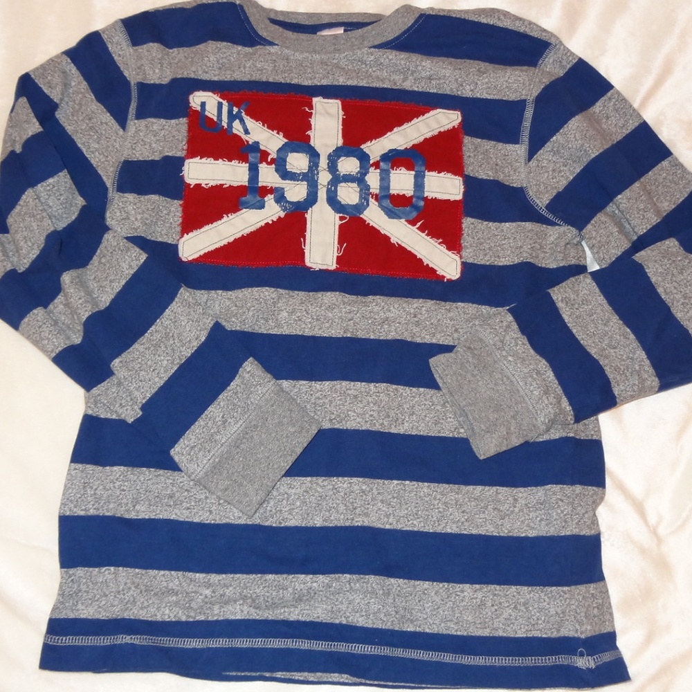 Gymboree blue/grey stripe UK flag Sz 12